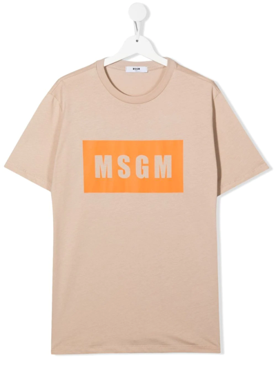 Msgm Teen Logo-print Short-sleeved T-shirt In Neutrals