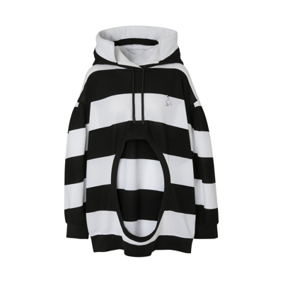 Burberry Cut-out Striped Hooded Sweatshirt In Black