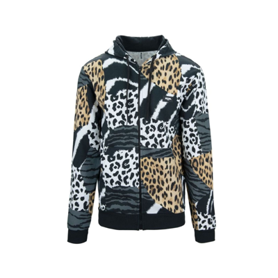 Moschino Swim Leopard Logo Hooded Sweatshirt In Black