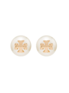 Tory Burch Swarovski Crystal Imitation Pearl Double Stud Earrings In Oro