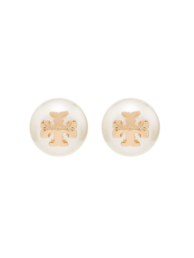 Tory Burch Swarovski Crystal Imitation Pearl Double Stud Earrings In Ivory