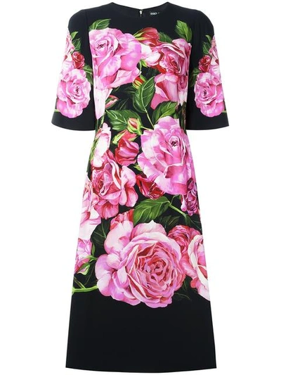 Dolce & Gabbana Floral-print Crepe Dress In Black