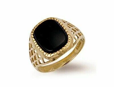 Pre-owned Markenlos 9ct Gelbgold Korb Seite Onyx Ring 13mm