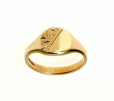 Pre-owned Markenlos 9ct Gelbgold Graviert Kissen Signet Ring