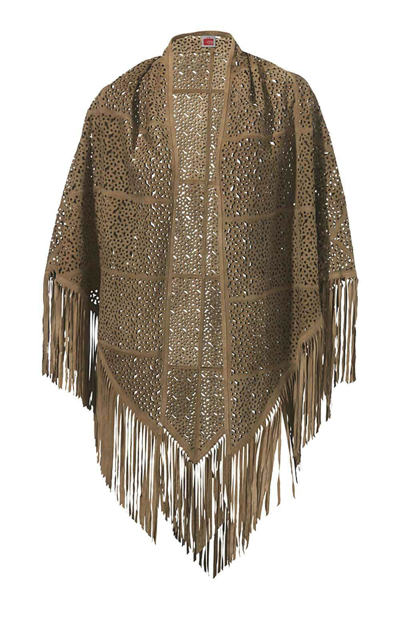 Pre-owned Travel Couture By Heine Damen Designer-ziegenveloursleder-poncho, Cognac