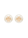 Tory Burch Swarovski Crystal Imitation Pearl Double Stud Earrings In Gold