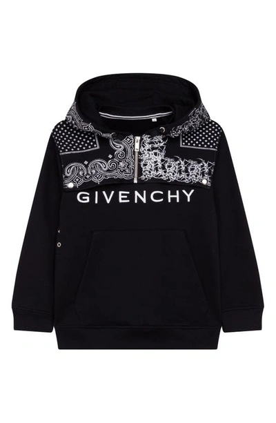 Givenchy Kids' Bandana Fleece Logo Graphic Sweatshirt With Removable Hood In 09b-black