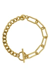ADORNIA 14K GOLD PLATED CURB & PAPER CLIP CHAIN WATER RESISTANT BRACELET
