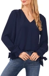 Cece Tie Sleeve Top In Classic Navy