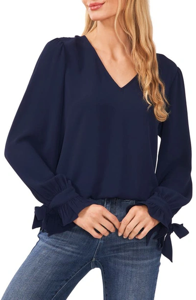 Cece Tie Sleeve Top In Classic Navy