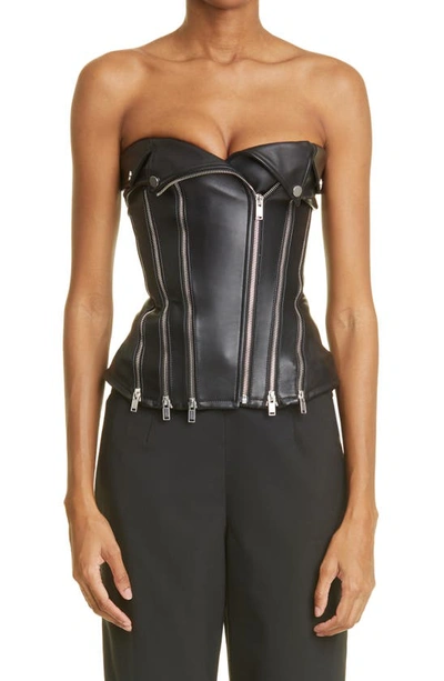 Dion Lee Biker Zipped Leather Corset Top In Brown