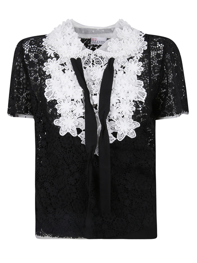 Red Valentino Laced Cropped Top In Nero/bianco