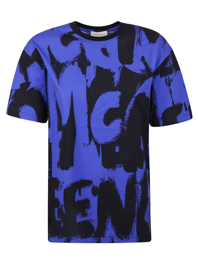 Alexander Mcqueen Logo Printed T-shirt In Electric Blue/black