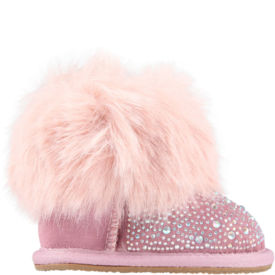 Monnalisa Kids' Pink Boots For Girl With Rhinstones In Rosa