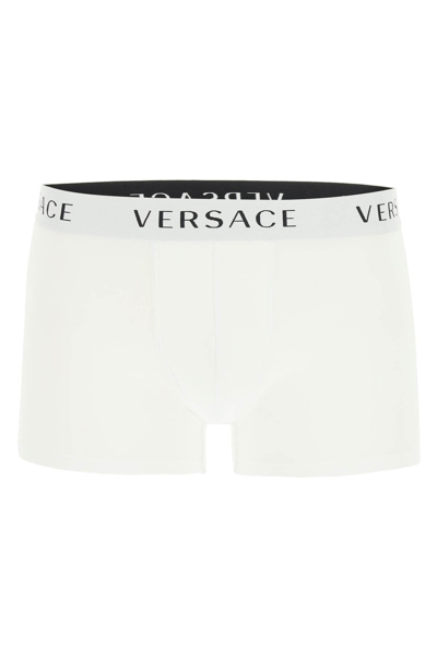 Versace Three-pack Logo Band Boxer Briefs In Bianco