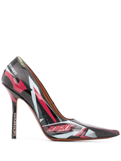 Vetements Colour-block Logo Pointed Pumps In Red