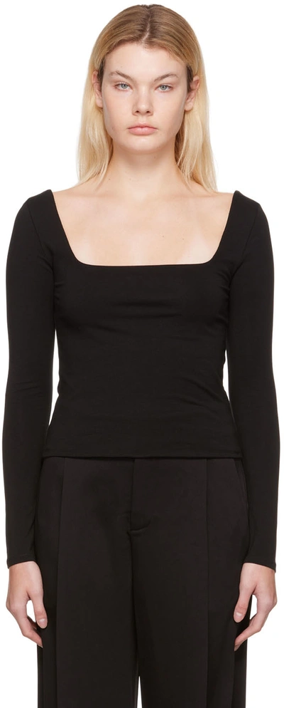 Vince Square Neck Pima Cotton Blend Long-sleeved T-shirt In Black