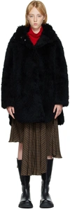 Yves Salomon Black Wool Coat In C99 Noir