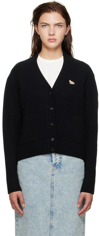 Maison Kitsuné Baby Fox Wool Cardigan In Black