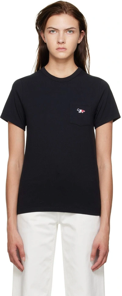 Maison Kitsuné Fox-embroidered Cotton-jersey T-shirt In Black