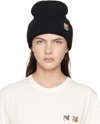 Maison Kitsuné Black Fox Head Beanie In Black