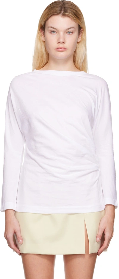 Dries Van Noten White Gathered Long Sleeve T-shirt In 1 White