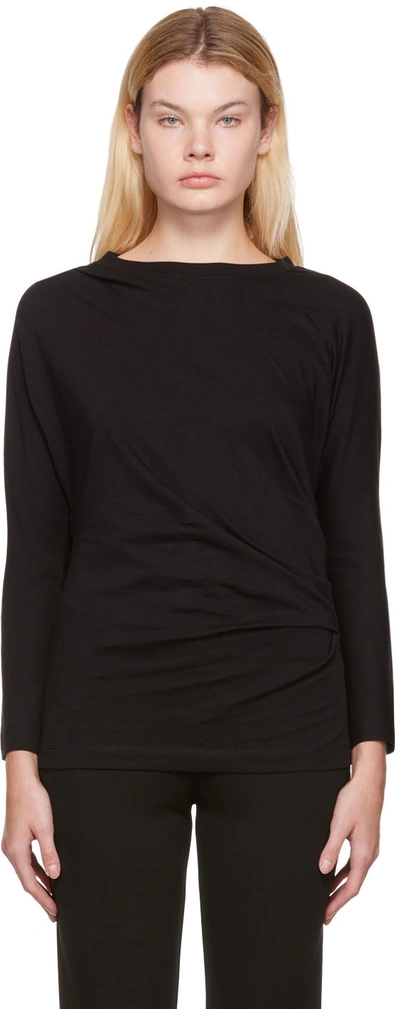 Dries Van Noten Black Gathered Long Sleeve T-shirt In 900 Black