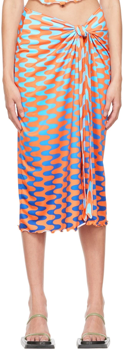 Fensi Ssense Exclusive Orange & Blue Midi Skirt In Blue/ Orange