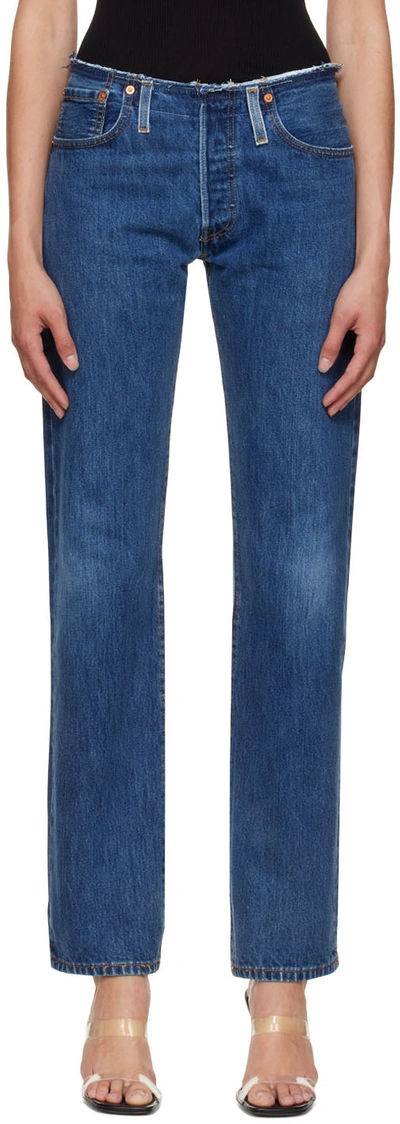 Re/done Blue Raw Waist Loose Jeans In Indigo