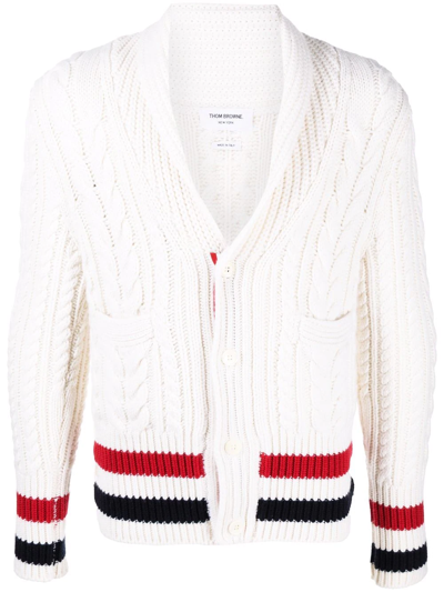 Thom Browne Cashmere Cable-knit Cardigan In White