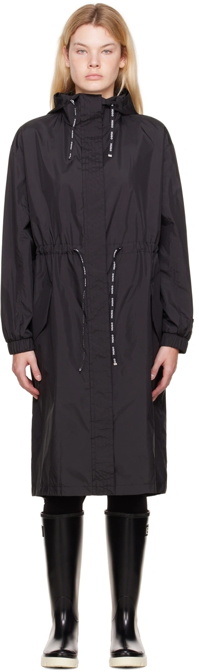 Hugo Black Fariselle Coat In 1 Black