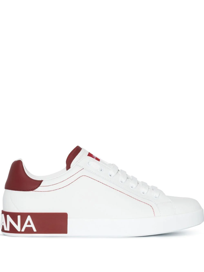 Dolce & Gabbana Portofino Low-top Sneakers In White And Red
