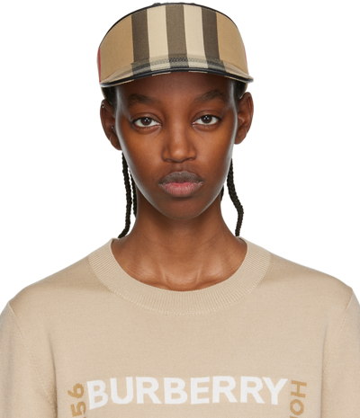 Burberry Leather-trimmed Checked Cotton-canvas Visor In Beige