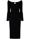 Khaite Pia Off-the-shoulder Rib Midi Dress In Black