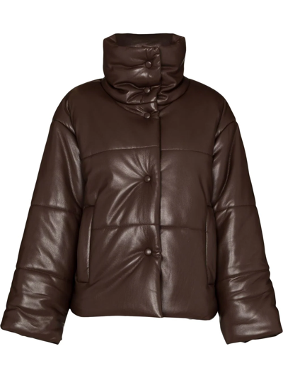 Nanushka Hide High Neck Puffer Jacket In Brown