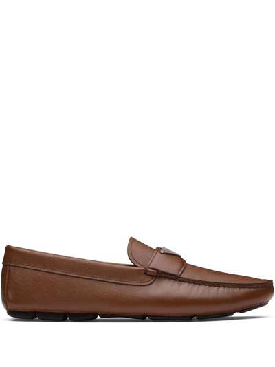 Prada Triangle-logo Penny-slot Loafers In Brown