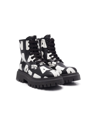 Marni Teen Logo-print Lace-up Boots In Black
