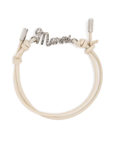 Marni Logo-charm Leather Bracelet In Neutrals
