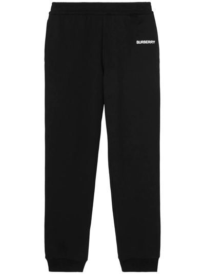 Burberry Rubberised-logo Cotton Track Pants In Black