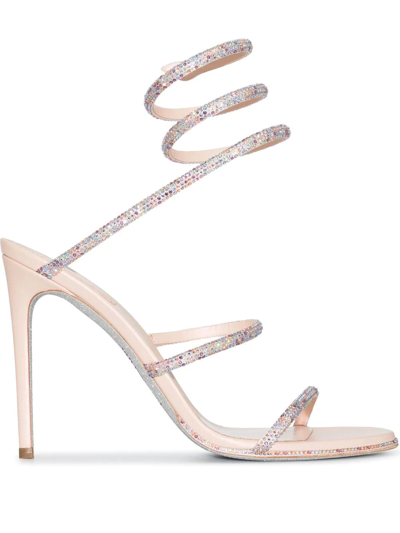 René Caovilla Pink 105 Crystal Embellished Leather Sandals