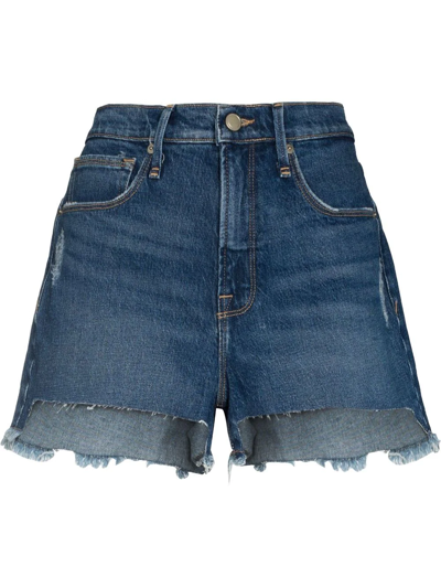 Good American 90s High-rise Distressed Shorts In Blue