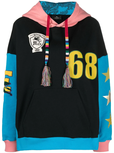 Etro Colour-block Logo-patch Hoodie In Black