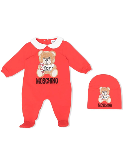 Moschino Babies' Teddy Bear Motif Bodysuit In Red