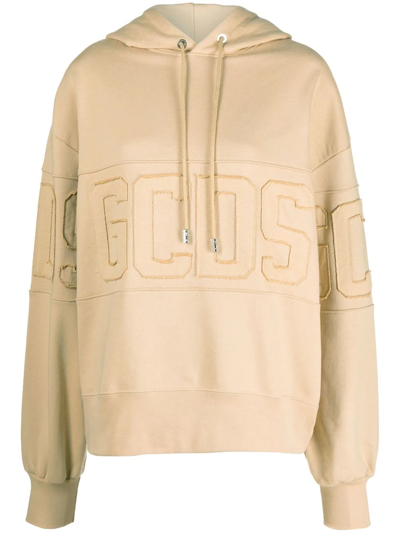 Gcds Logo-motif Cotton Hoodie In Beige