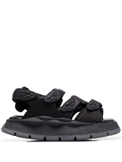 Eytys Quest Black Perforated Suede Sandal With Velcro Closure - Quest In Nero