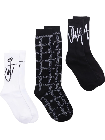 Jw Anderson Set Of Three Ankle Socks In Black