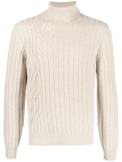 Corneliani Cable-knit Roll-neck Jumper In Neutrals