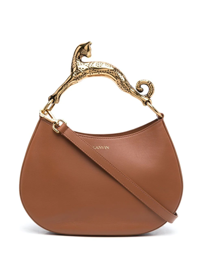 Lanvin Small Hobo Cat Leather Crossbody Bag In Brown