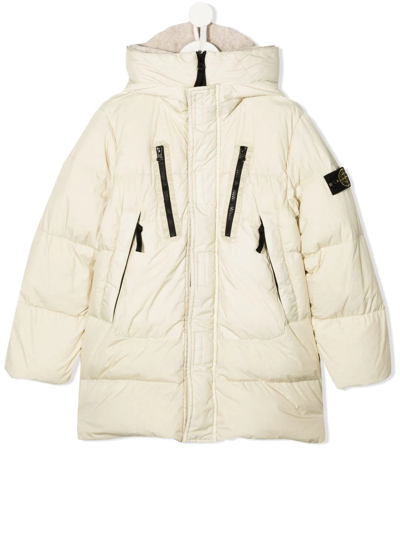 Stone Island Kids' Logo-patch Padded Coat In Neutrals