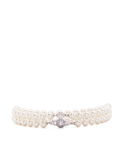 Vivienne Westwood Orb Pearl Double-row Choker In Platinum/creamrose/white